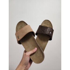 Bandals interchangeable tan & leopard band slide sandals 8